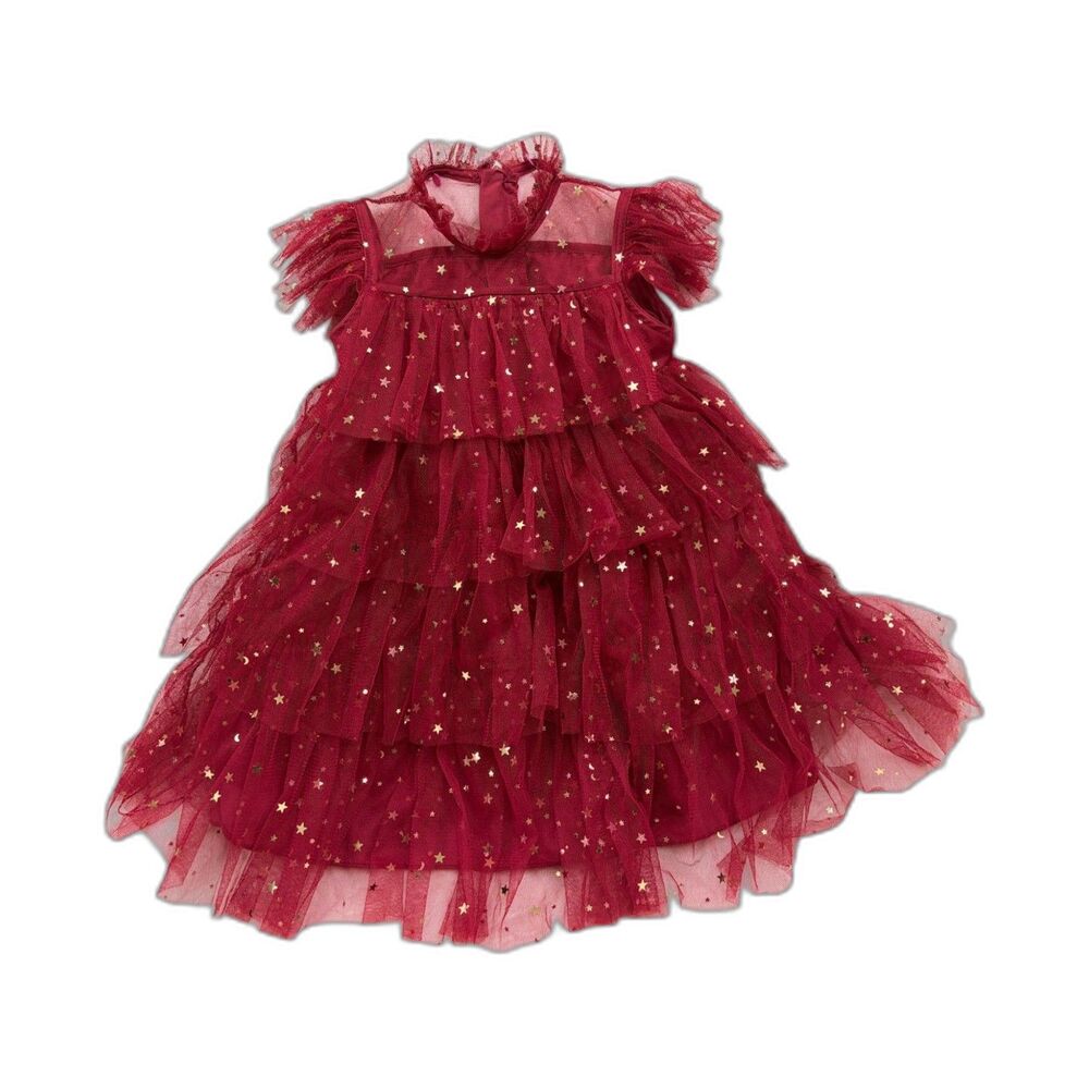 NNJXD Little Girl Tutu Dress Red Tulle Ruffles Flower Girls Wedding Holiday 12M